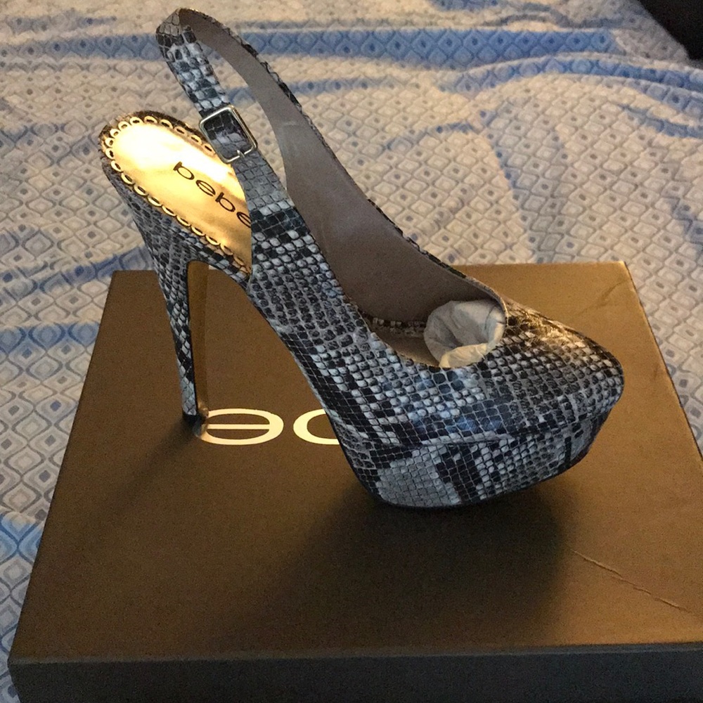 bebe Betty snake skin pump platform.